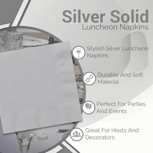 Unique Silver Solid Luncheon Napkins - Pack of 20 - Premium Quality Paper - Perfect for Parties & Events - Image 5