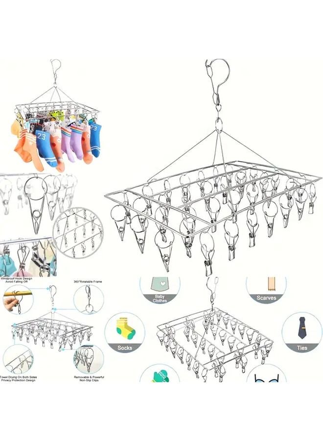 Heavy Duty 20 Clip Stainless Steel Laundry Drying Rack Windproof Space Saving Organizer - Image 3