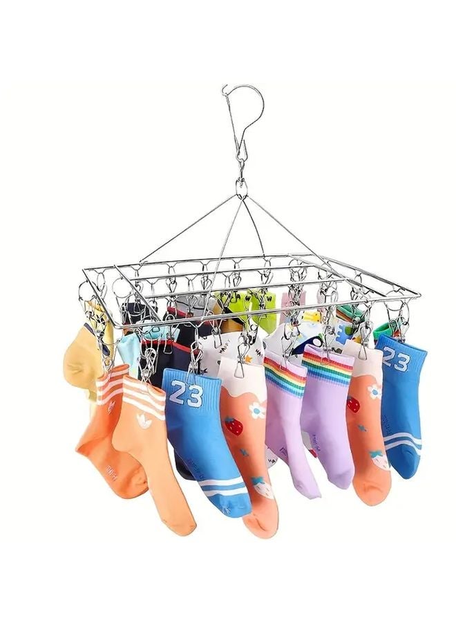 Heavy Duty 20 Clip Stainless Steel Laundry Drying Rack Windproof Space Saving Organizer - Image 2