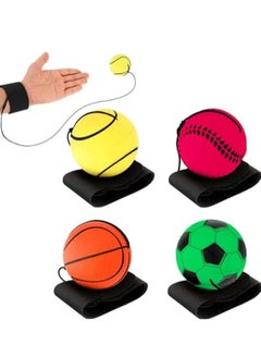DSLSQD 4 Piece Wrist Rebound Ball, 2 Inch Elastic Wrist Band on Sports Wrist Ball String Includes Basketball, Baseball, Soccer for Teens and Adults Wrist Exercises or Play (Fluorescent)
