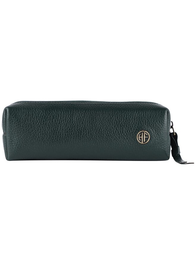HAMMONDS FLYCATCHER - HAMMONDS FLYCATCHER Leather Utility Pouch - Multi-Use Genuine Leather Pencil Case, Cosmetic Pouch, Stationery Pouch, Coin Pouch, Makeup Brush Pouch for Women & Men - School & Office Organizer - Green - Image 1