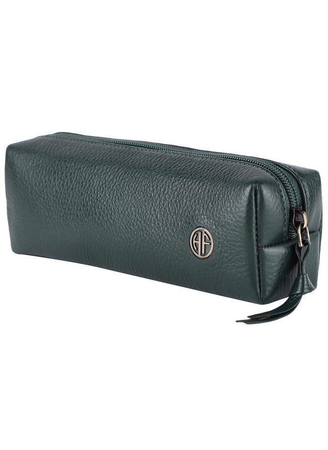 HAMMONDS FLYCATCHER - HAMMONDS FLYCATCHER Leather Utility Pouch - Multi-Use Genuine Leather Pencil Case, Cosmetic Pouch, Stationery Pouch, Coin Pouch, Makeup Brush Pouch for Women & Men - School & Office Organizer - Green - Image 1