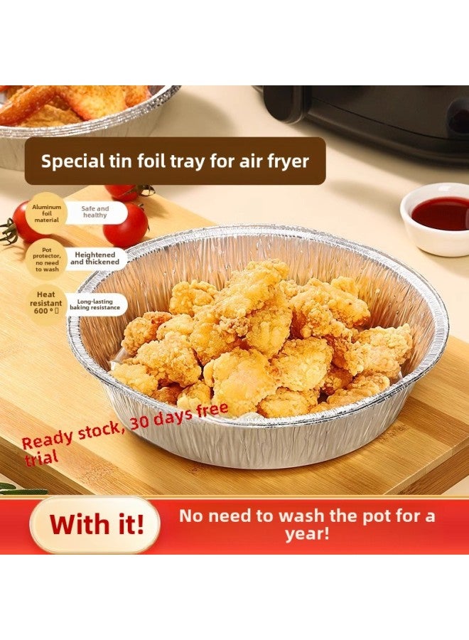 Tin Paper Plate Air Fryer Special Oven Aluminum Foil Plate Tin Paper Pad Grill Plate Tin Foil Plate Pizza Bottom Bowl-Specifications:[thick Round Diameter 18cm ] 20 Pieces [recommended 3-4l]-Color:No Specifications  - Image 2