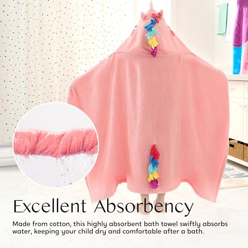 Joiedomi Unicorn Hooded Towel for Kids Soft 100% Cotton Bath Beach Towel 30" x 50" for Kids 3-10 Years Toddler Pool Poncho with Hood Absorbent Swim Wrap for Boys Girls - Image 5