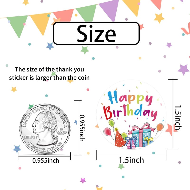 Heyfibro 500 PCS Happy Birthday Stickers, Multicolor, Waterproof, Paper, Celebratory, Birthday, Round, Indoor, 500 Pieces, Roll, Cartoon, Stickers - Image 3