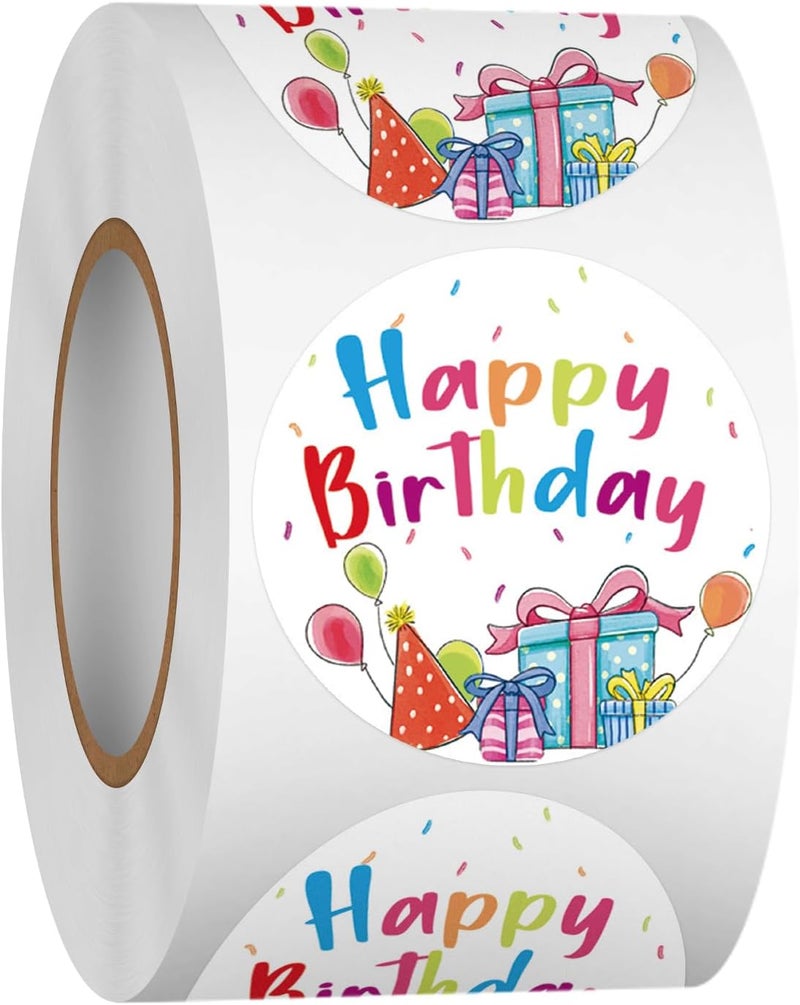 Heyfibro 500 PCS Happy Birthday Stickers, Multicolor, Waterproof, Paper, Celebratory, Birthday, Round, Indoor, 500 Pieces, Roll, Cartoon, Stickers - Image 1