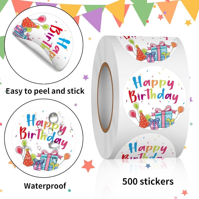 Heyfibro 500 PCS Happy Birthday Stickers, Multicolor, Waterproof, Paper, Celebratory, Birthday, Round, Indoor, 500 Pieces, Roll, Cartoon, Stickers - Image 2