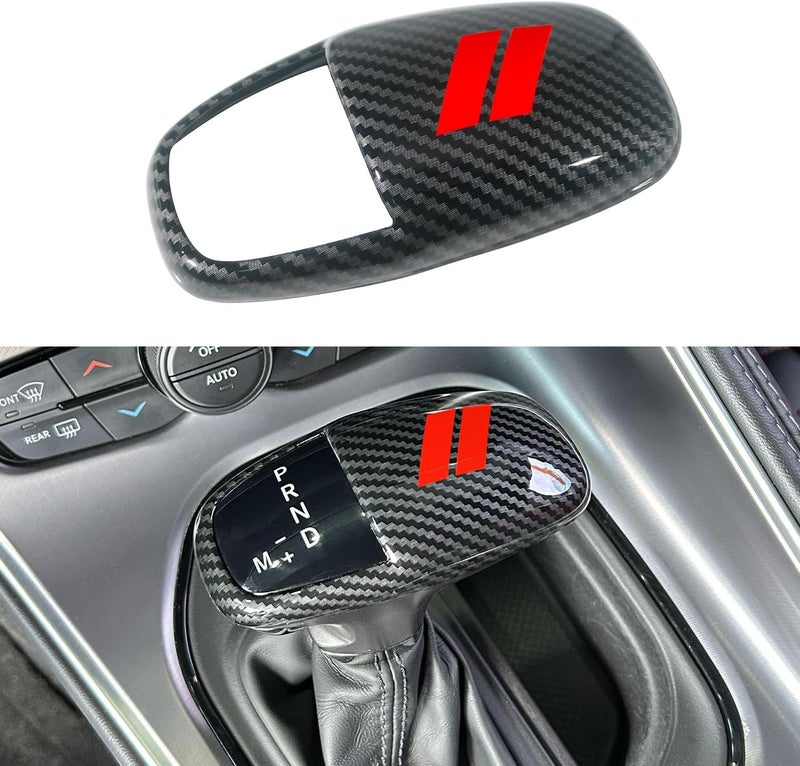 REMOCH Gear Shift Knob Head Cover for Dodge Charger Accessories 2015-2023 Challenger 2015-2024 Durango 2016-2026 ABS Interior Shell Insert Decoration Protector (Carbon Fiber, Red) - Image 1