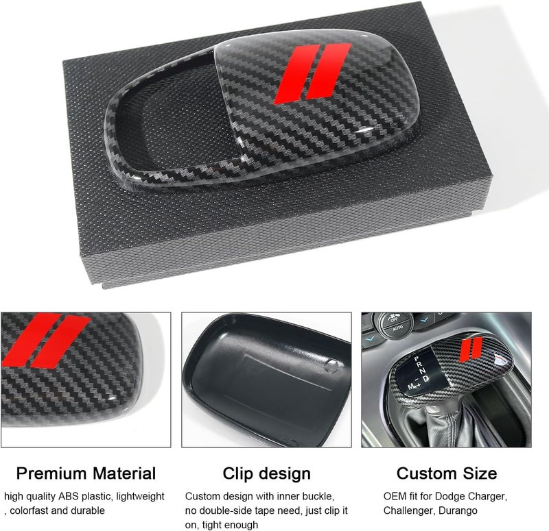REMOCH Gear Shift Knob Head Cover for Dodge Charger Accessories 2015-2023 Challenger 2015-2024 Durango 2016-2026 ABS Interior Shell Insert Decoration Protector (Carbon Fiber, Red) - Image 4