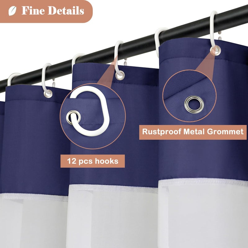 UFRIDAY Navy Blue and White Shower Curtain, Shower Curtains for Bathroom Modern Design 48-Inch x 72-Inch - Image 3
