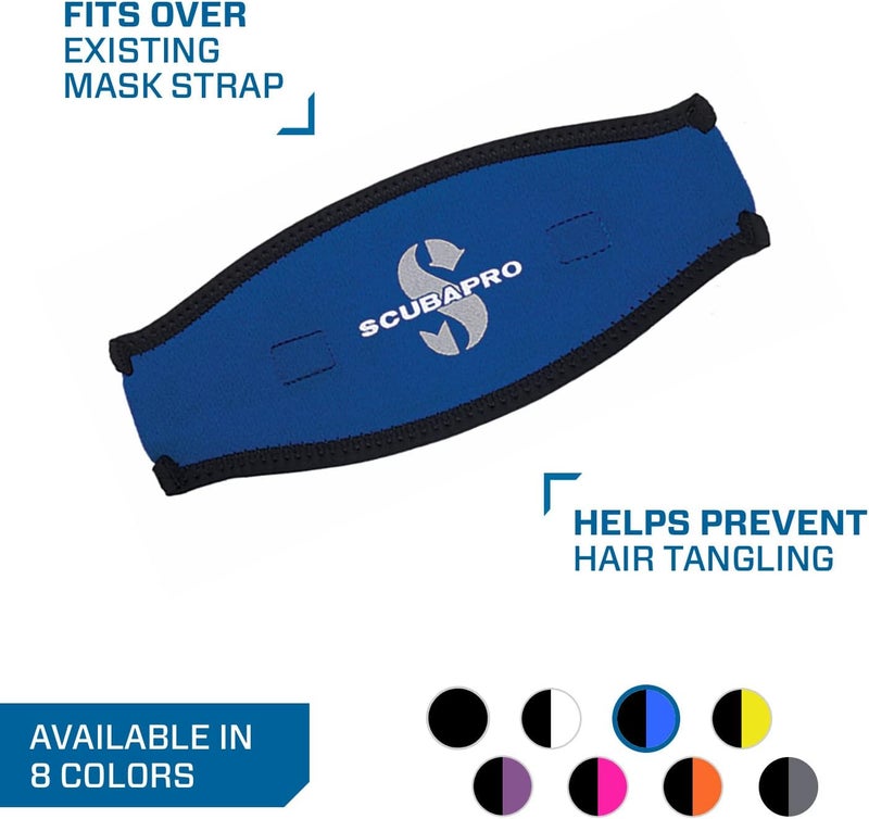 SCUBAPRO Neoprene Mask Strap Cover - Black/Blue, 2.5mm Thick for Comfort - Image 2