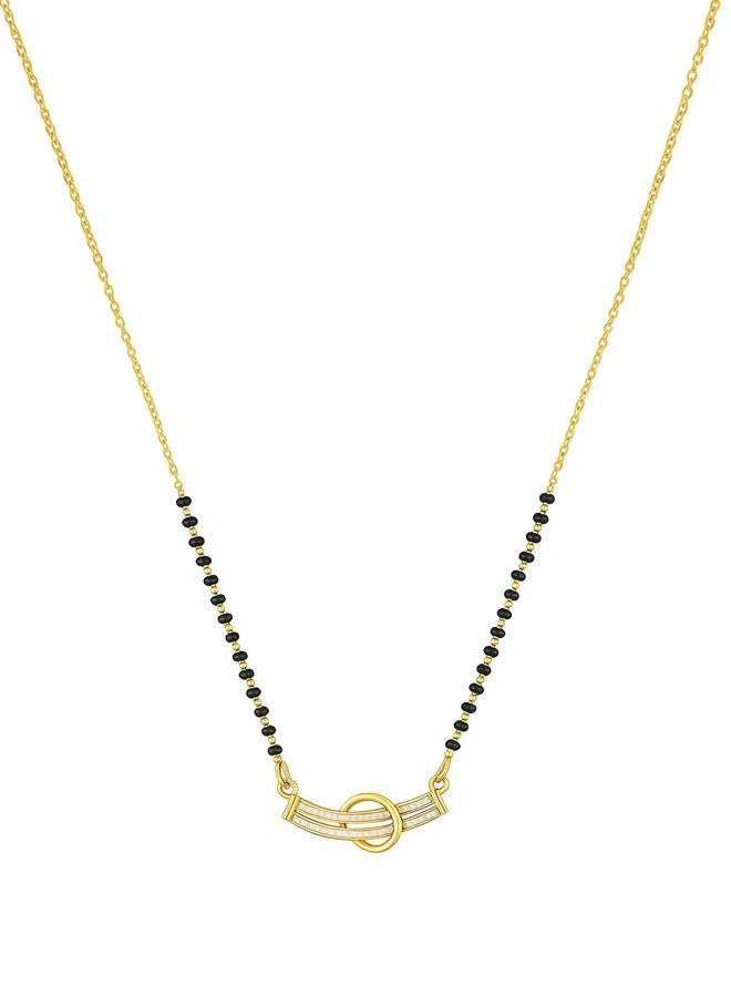 sweeply Elegant Mangalsutra with Black Beads & Round Stone Studded Designer Pendant for Women Gift for Birthday, Wedding, Anniversary, Valentine, Karwa Chauth Special - Image 1