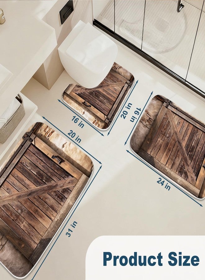 Final Friday Farmhouse Wooden Barn Door Rustic Bathroom Rugs and Mats Sets 3 Piece, Large Imitation Cashmere Bath Mat, U-Shaped Contour Shower Mat Non Slip Absorbent, Velvet Washable 20 x 31 inch - Image 3