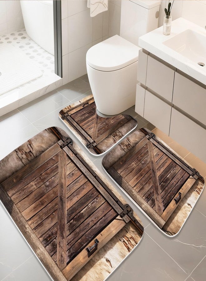 Final Friday Farmhouse Wooden Barn Door Rustic Bathroom Rugs and Mats Sets 3 Piece, Large Imitation Cashmere Bath Mat, U-Shaped Contour Shower Mat Non Slip Absorbent, Velvet Washable 20 x 31 inch - Image 1