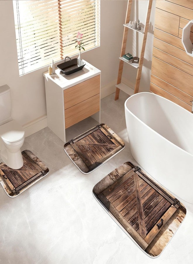 Final Friday Farmhouse Wooden Barn Door Rustic Bathroom Rugs and Mats Sets 3 Piece, Large Imitation Cashmere Bath Mat, U-Shaped Contour Shower Mat Non Slip Absorbent, Velvet Washable 20 x 31 inch - Image 2