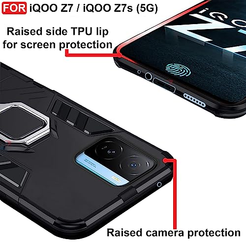 CEDO Kickstand Cover for iQOO Z7 / iQOO Z7s (5G) Rugged Case | Built-in Stand Rotating Ring Holder | Military Grade Armor Bumper Back Cover (Black) - Image 4