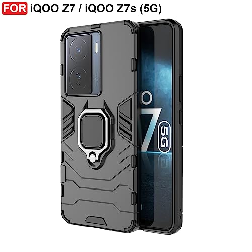CEDO Kickstand Cover for iQOO Z7 / iQOO Z7s (5G) Rugged Case | Built-in Stand Rotating Ring Holder | Military Grade Armor Bumper Back Cover (Black) - Image 2