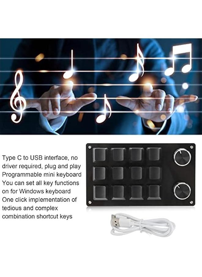 Generic - One Handed Mechanical Keyboard 12 Key RGB Gaming Keyboard DIY Programmable Keypad for Office Gaming Lab(Full Black) - Image 1