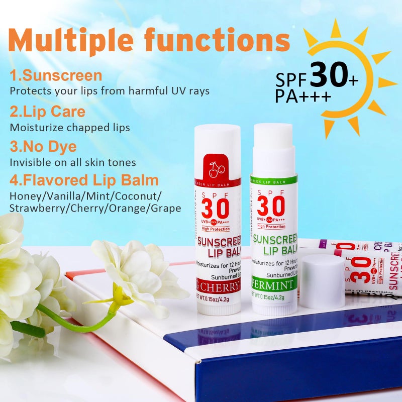 VISRIE SPF 30 Lip Balm with Sunscreen, 8 Pack - 8 Flavors, Hydrating Lip Balm with Vitamin E and Coconut Oil - Image 4