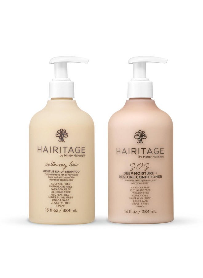 Hairitage - Outta My Hair Gentle Daily Shampoo Cleanses + Hydrates Hair For Dry Hair With Jojoba Oil + Sos Deep Moisture + Restore Conditioner For Dry Thick Hair With Safflower Oil 13 Oz - Image 1