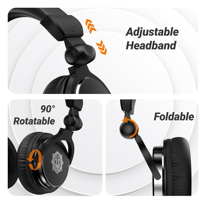 DIGIMORE سماعات استوديو احترافية | فوق الأذن | محركات 50 مم | خفيفة الوزن | موصل 6.35 مم لـ DJ، الألعاب، التسجيل، الخلط، المراقبة (D-190) - Image 3