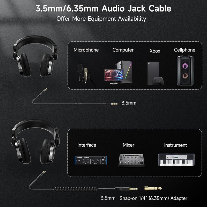 DIGIMORE سماعات استوديو احترافية | فوق الأذن | محركات 50 مم | خفيفة الوزن | موصل 6.35 مم لـ DJ، الألعاب، التسجيل، الخلط، المراقبة (D-190) - Image 4