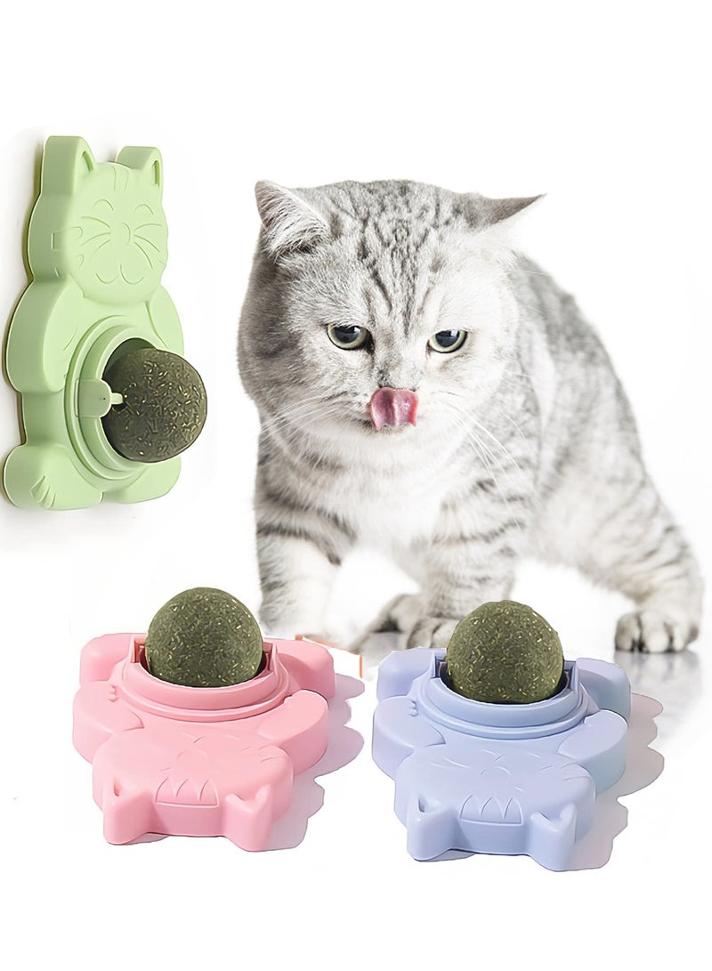 3 Pcs Catnip Ball Toy, Catnip Ball Cat Rotating Edible Cat Lick Ball Self Stick Teething Catnip Ball Toy Wall Snack Edible Healthy Kitten Chew Toy - Image 1