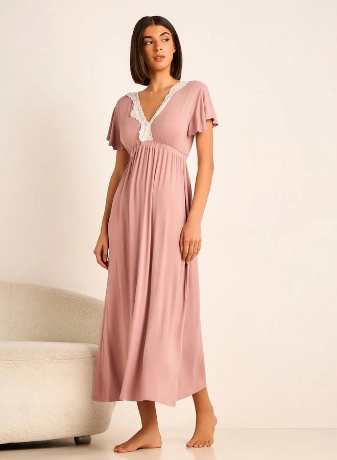 Aadaraya Aadaraya Night Gown Sleeveless Lace Trim