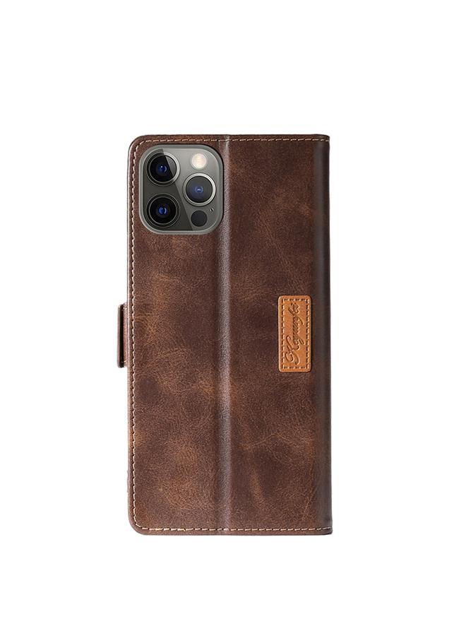 Zaboon Case For iPhone 12 / 12 Pro Retro Texture Contrast Color Side Buckle Horizontal Flip Leather Case with Holder & Card Slots & Wallet - Image 3