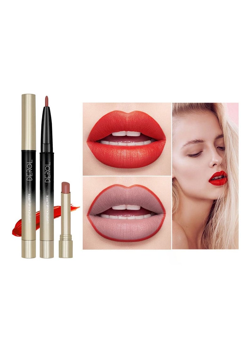 DEROL 2 in 1 Lip Liner & Lipstick Super Stay Matte Lip Pencil Set,Cosmetics Non-Stick Cup，Nude，Long Lasting Lip Liners Pencil Set For Women & Girls Waterproof,Extreme Finish Makeup, Neutral - Image 1