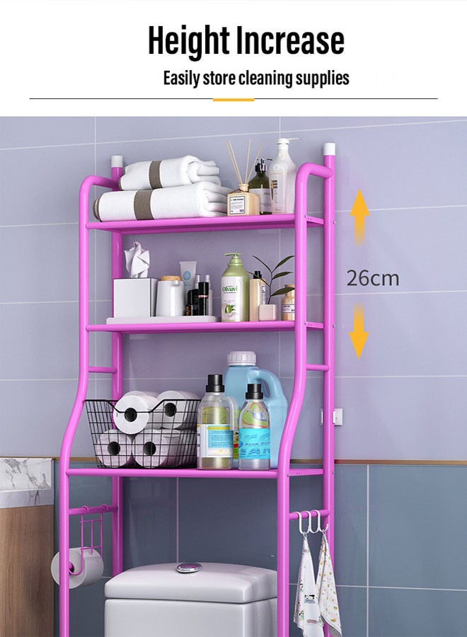 AGD Bathroom Storage Shelf Over the Toilet Three-Tier Metal Space Saving Pink - Image 4