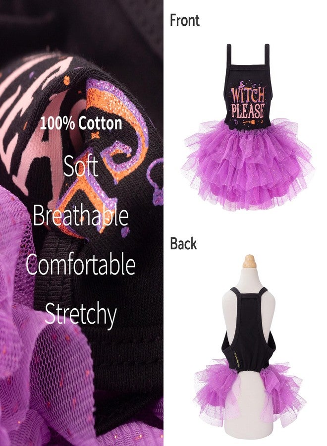 Fitwarm Witch Please Halloween Dog Tutu Dress, Funny Halloween Costumes for Small Girl Dogs, Pet Outfit, Black, Purple, XS - Image 4