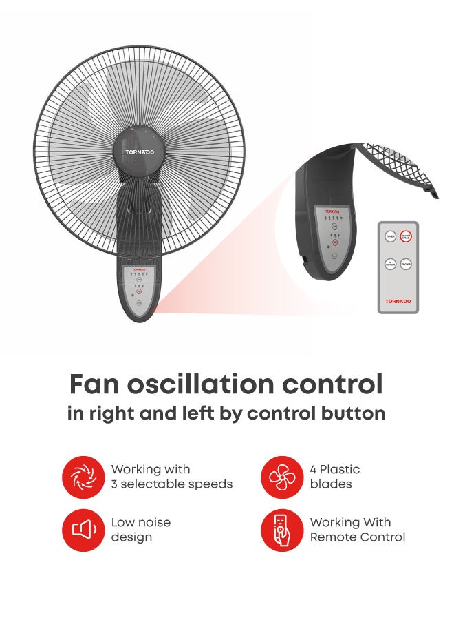 TORNADO Wall Fan 16 Inch 4 Blades Remote Grey EPS-16RG 220 W EPS-16RG grey - Image 4