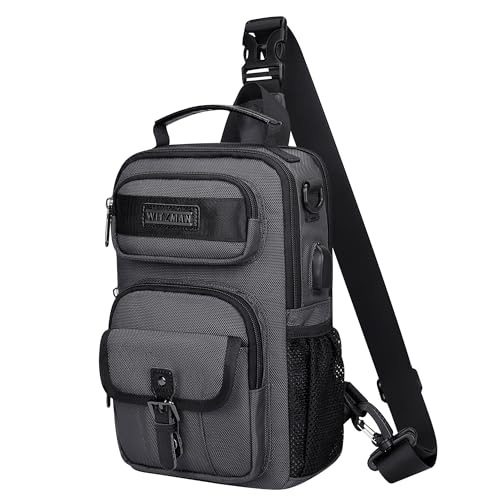 WITZMAN Sling Bag for Men Convertible Travel Sling Backpack USB Charging Port Lightweight Crossbody Shoulder Casual Daypackï¼ˆB698 Silvery Greyï¼‰ - Image 1