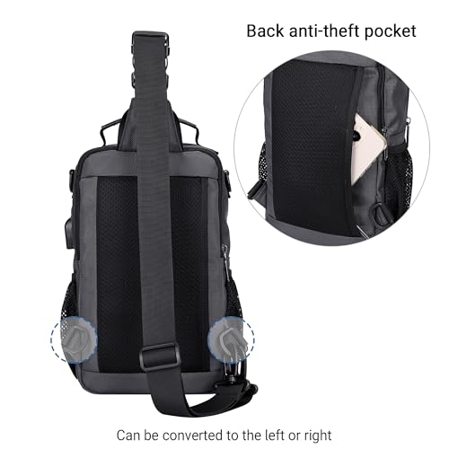 WITZMAN Sling Bag for Men Convertible Travel Sling Backpack USB Charging Port Lightweight Crossbody Shoulder Casual Daypackï¼ˆB698 Silvery Greyï¼‰ - Image 4