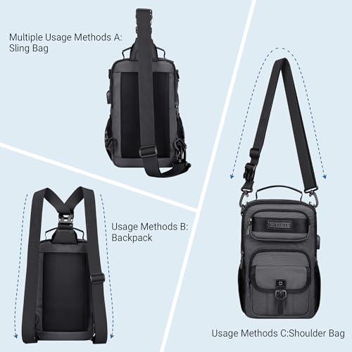 WITZMAN Sling Bag for Men Convertible Travel Sling Backpack USB Charging Port Lightweight Crossbody Shoulder Casual Daypackï¼ˆB698 Silvery Greyï¼‰ - Image 5
