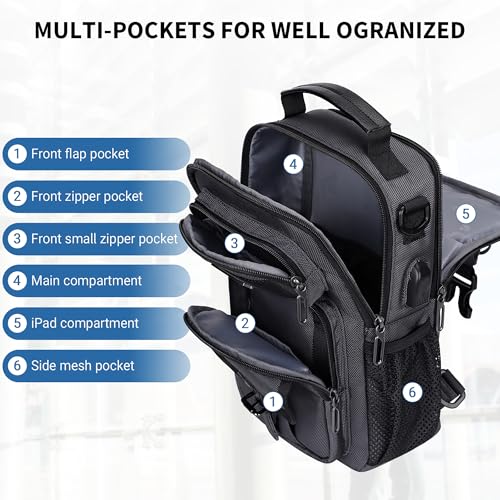 WITZMAN Sling Bag for Men Convertible Travel Sling Backpack USB Charging Port Lightweight Crossbody Shoulder Casual Daypackï¼ˆB698 Silvery Greyï¼‰ - Image 2