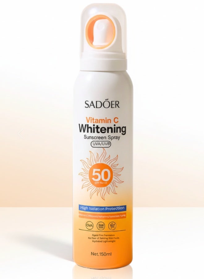 SADOER Vitamin C Whitening Sunscreen Spray 150 ml Brightening UV Protection Lightweight Hydrating Sun Care - Image 1