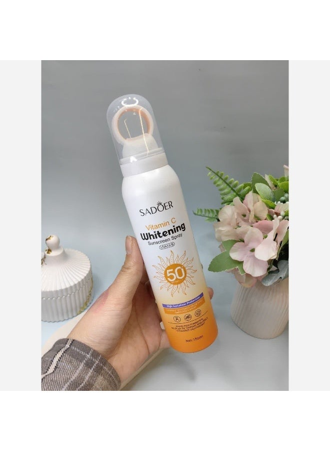 SADOER Vitamin C Whitening Sunscreen Spray 150 ml Brightening UV Protection Lightweight Hydrating Sun Care - Image 5