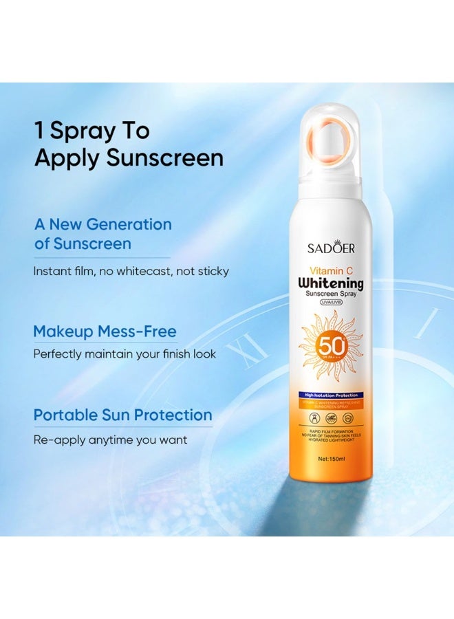 SADOER Vitamin C Whitening Sunscreen Spray 150 ml Brightening UV Protection Lightweight Hydrating Sun Care - Image 3