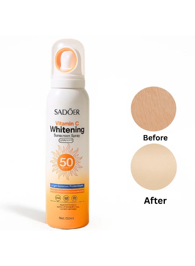 SADOER Vitamin C Whitening Sunscreen Spray 150 ml Brightening UV Protection Lightweight Hydrating Sun Care - Image 4