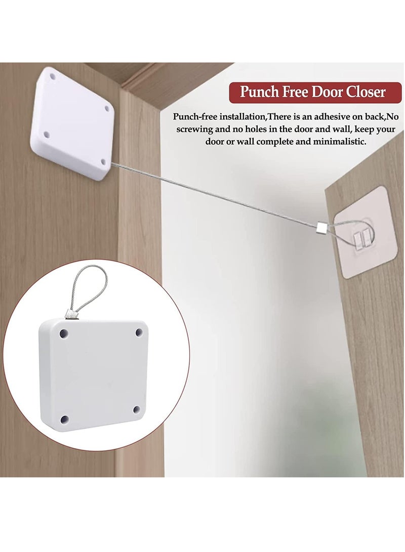 JOGAMS Punch Free Automatic Sensor Door Closer Residential Commercial Auto Door Closer with Steel Drawstring for Bedroom Storm Home White - Image 1