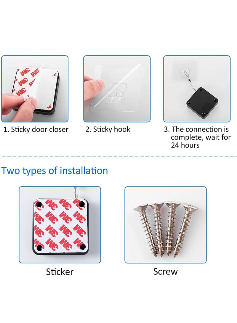 JOGAMS Punch Free Automatic Sensor Door Closer Residential Commercial Auto Door Closer with Steel Drawstring for Bedroom Storm Home White - Image 4