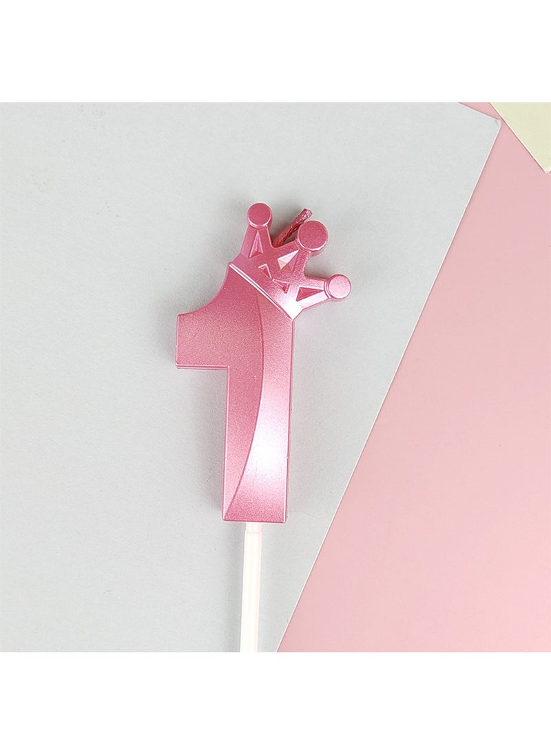 l&wen Crown Birthday Candles, Metallic Number Candles with Holders, Glitter Party Candles for Birthday, Wedding, Anniversary, Party Decorations (Number 1, Pink)  - Image 1