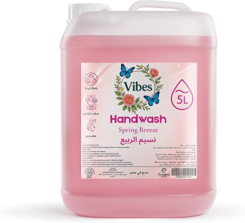 Vibes Pearly Liquid Hand Wash – Moisturizing Formula with Glycerin – Spring Breeze Freshness – 5L Economy Refill Size