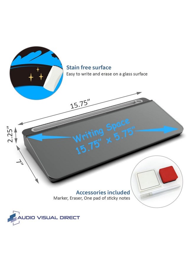 Glass Desktop Computer Keyboard Whiteboard Notepad Set Black (Includes Neon Marker Eraser & Sticky Notes)
