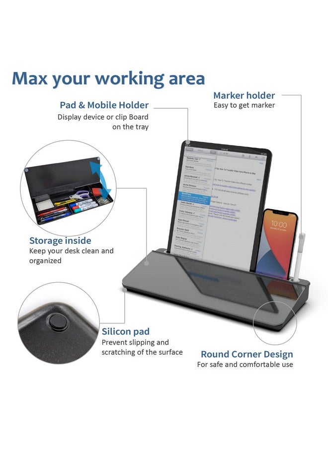 Glass Desktop Computer Keyboard Whiteboard Notepad Set Black (Includes Neon Marker Eraser & Sticky Notes)