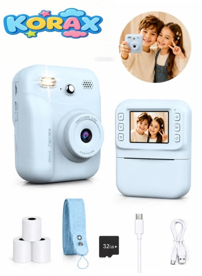 كوراكس KORAX Boys Girls Instant Print Kids Camera 1080p dual-lens Selfie Digital Toy Camera