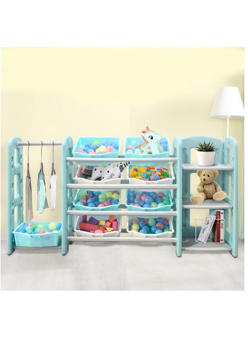 فول جوي خزانة ألعاب مع رف للكتب مع شماعة ملابس ,أزرق-رمادي - Image 3