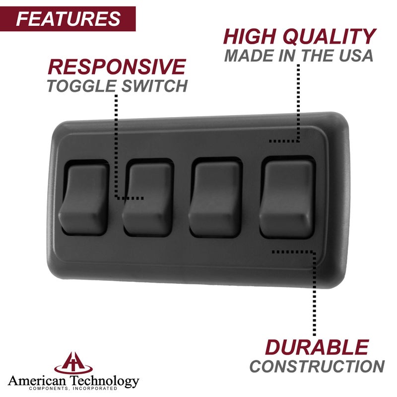 American Technology Components Quad SPST On-Off Switch with Bezel, 12-Volt, for RV, Trailer, Camper (Black) - Image 3